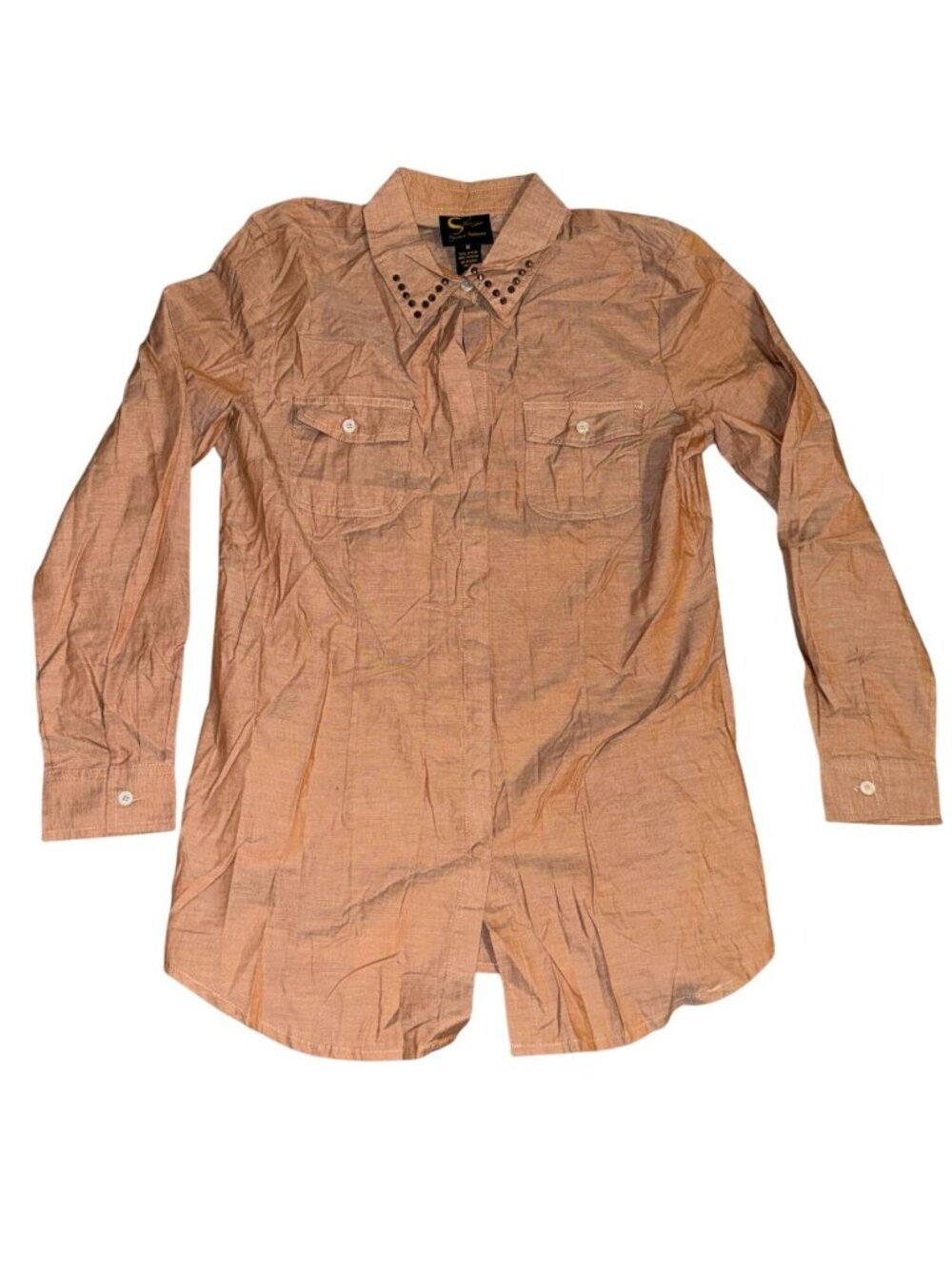 Serena Williams Signature Statement Studded Collar Brown Shirt M Womens